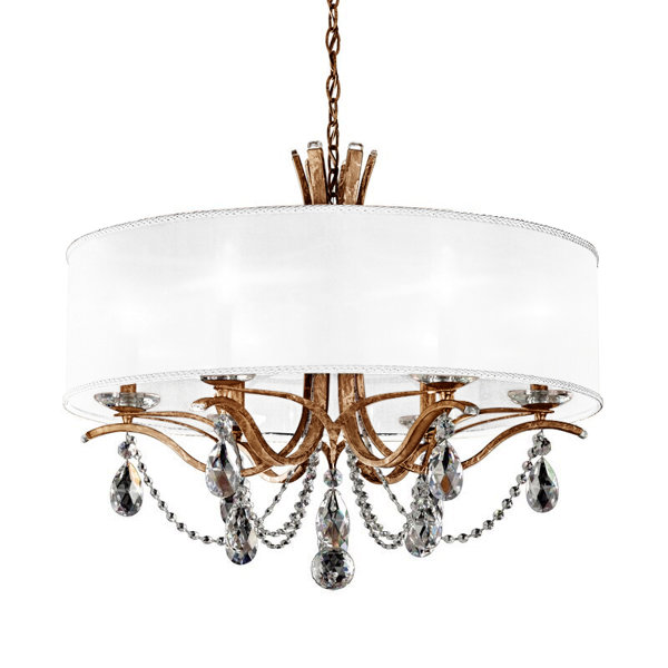 Vesca 6 Light 120V Chandelier in Etruscan Gold with Clear Heritage Handcut Crystal and White Shade main image 1